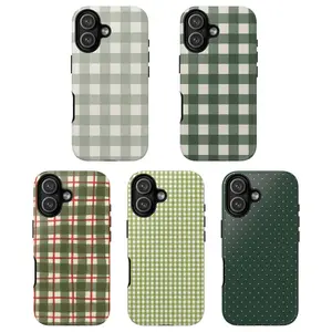 Green Plaid Aesthetic Phone Case – Minimal Checkered & Polka Design, Cozy Retro Style  Tough Case, Anti-Drop, Waterproof, Shockproof, Glossy Finish, Scratch-Resistant Full Protection,phone Case Suitable for Iphone 11/12/13/14/15/16/17 Pro Promax Plus Air