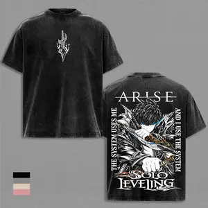 Sung Jin Woo Solo Leveling Anime Graphic Tee Vintage Washed Shirt Unisex Streetwear Arise Anime Shirt Jin Woo Tee Shadow Monarch Solo Leveling Shirt Anime Clothing Gift for Anime Lovers Fans