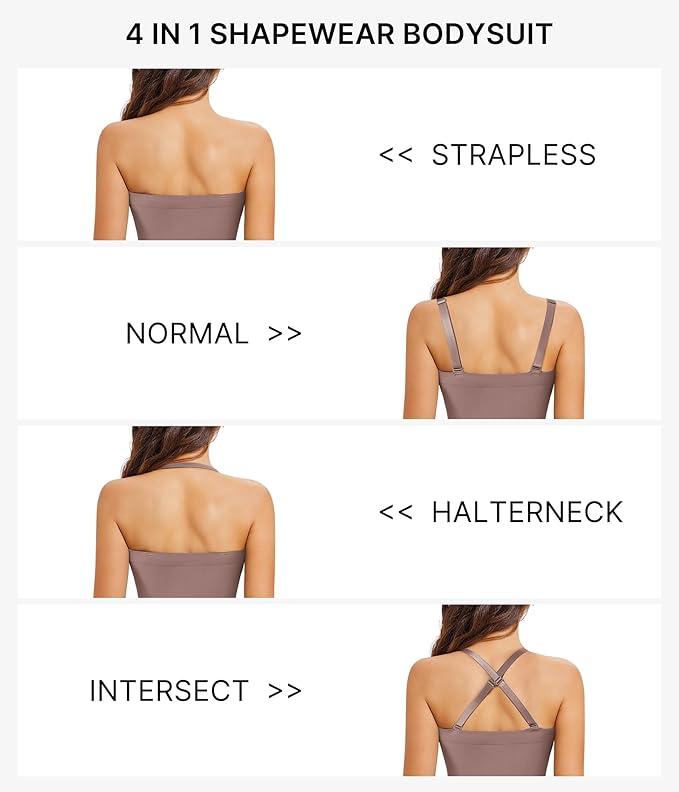 Nebility Strapless Women's Shapewear Thong Bodysuit - Tummy Control Slimming Body Shaper Umber Medium Adjustable Fit Lightweight Seamless Soft Nylon Spandex