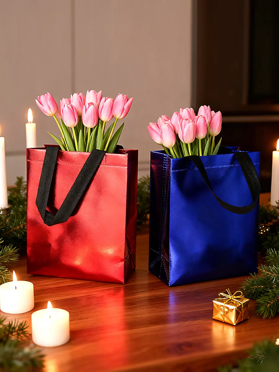 12pcs Glossy  Gift Bags Set Red Gold Green Peacock Blue, Durable Holiday Party Favor Bags for Xmas Presents Organiser