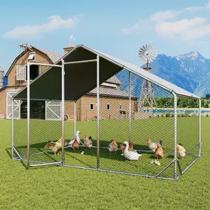 Aoxun Large Metal Chicken Coop with Cover, Spire Roof Hen House Enclosure, Security Lock, Walk-in Cage Peak Hen House for Yard Farm, Outdoor Chicken Cage