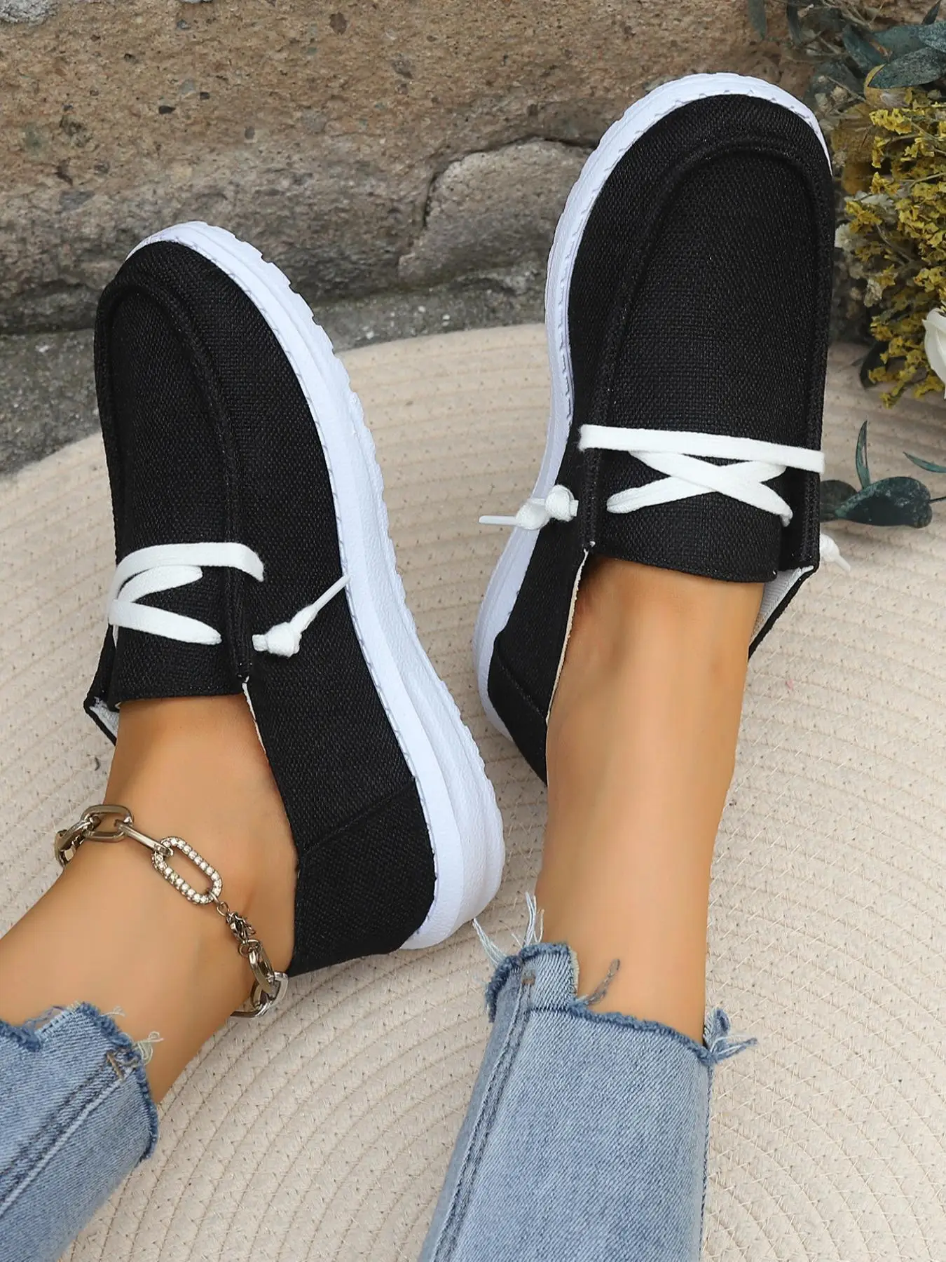 Fashionable Plain Color Round Toe Slip-on Boat Shoes for Training, Casual Comfortable Versatile Boat Shoes for Women, 2025 Classic Sports Shoes for Ou