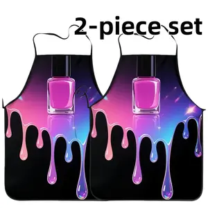 Blue Nail Pattern Apron Set,2 Counts Polyester Kitchen Apron for Cooking, Summer Cool Apron for Women,Mother's Day Gift,Nails Design Tool,Kitchen Accessory,Gift for Daughter&Mother&Wife&Sister&Aunt