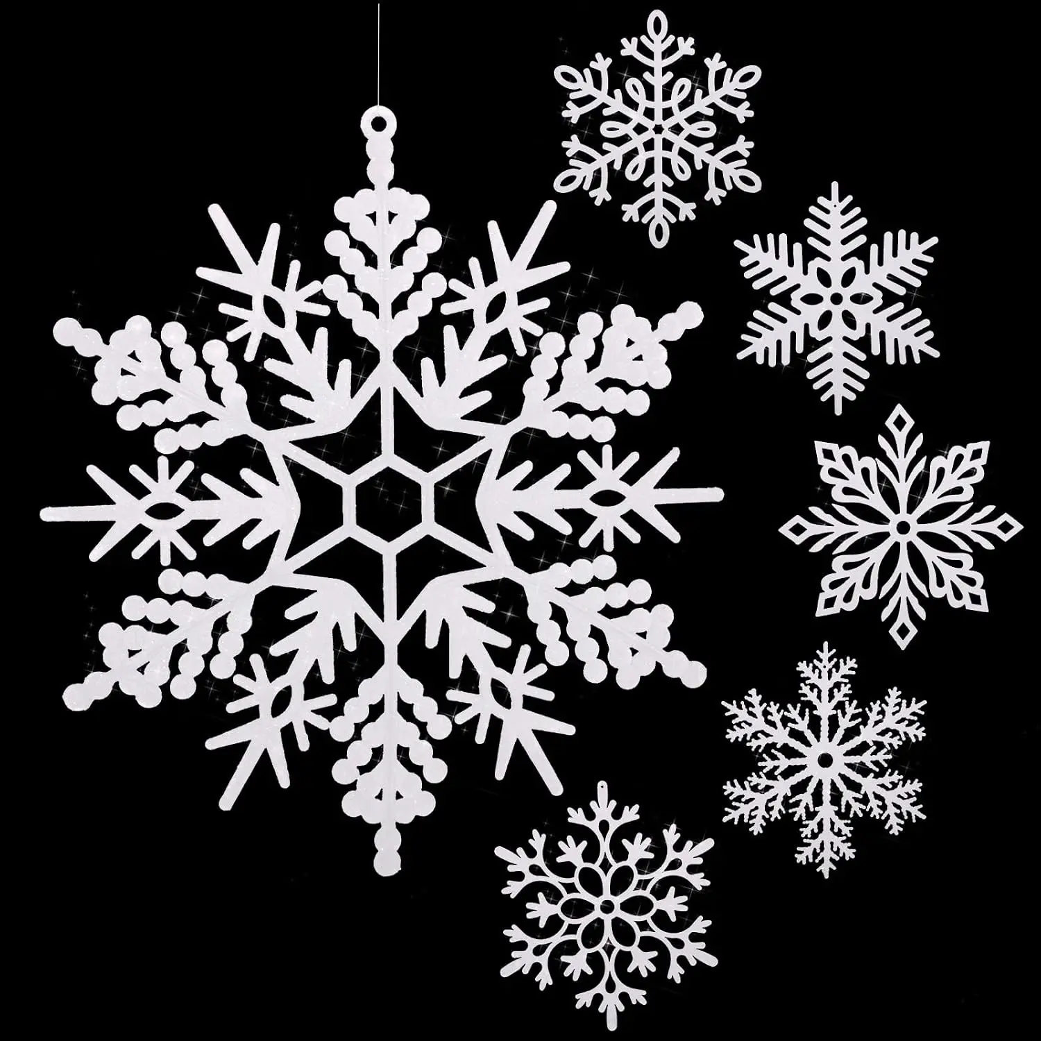 36 Pack Large Glitter Snowflakes Ornaments 12" Plastic Giant Winter Christmas Hanging Decor Oversized Snowflakes Ornaments for Indoor Outdoor (White)