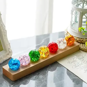 7 Colors 40mm Ice Cracked Balls Crystal Chakra Balls with LED Wooden Base Healing Sphere Balls with Stand Night Light Decoration Quartz for Christmas Decorations