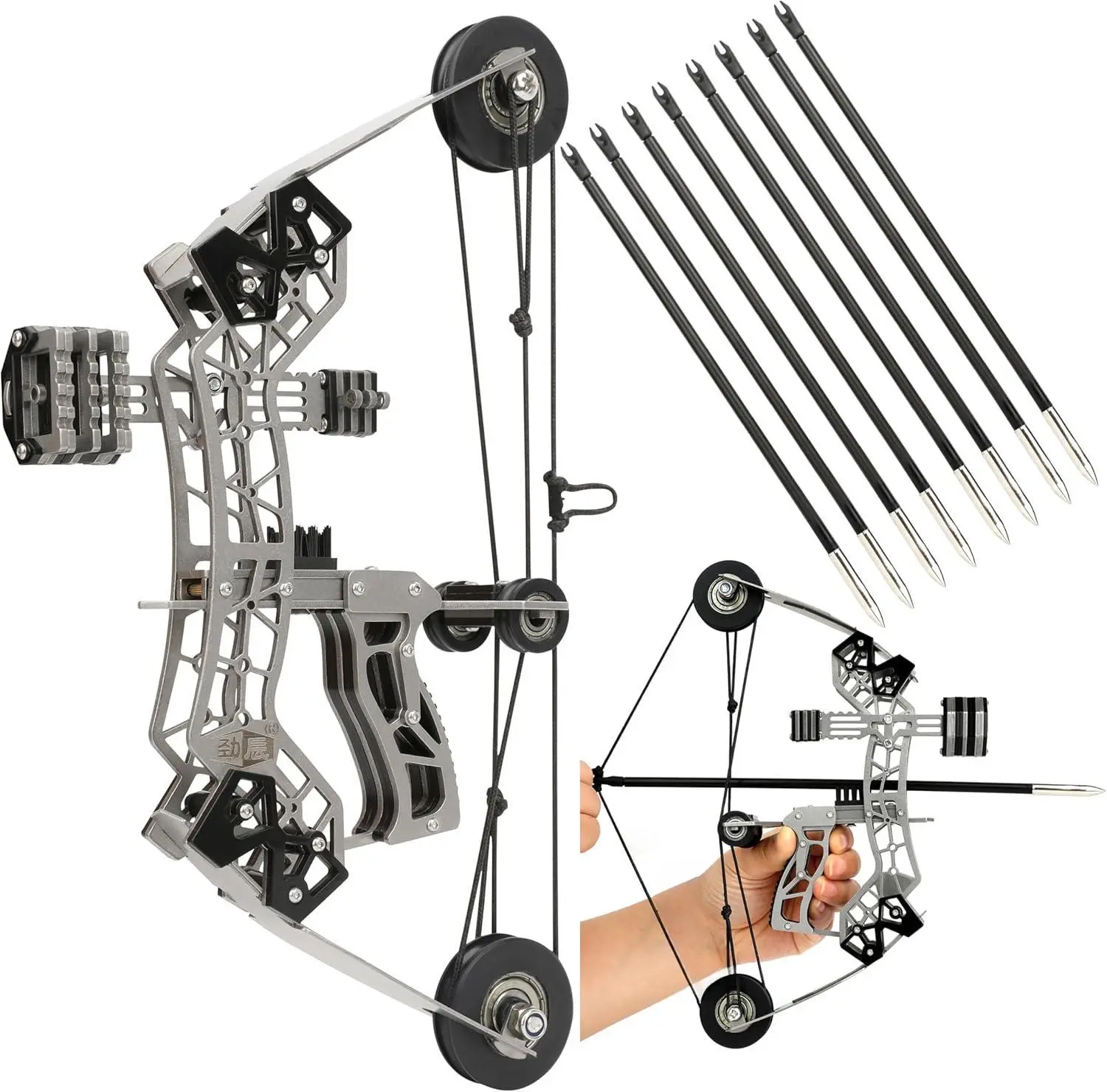 10" Mini Compound Bow Set Stainless Steel Archery Target Shooting Outdoor Fun Gift for Valentines Durable Construction Compact Portable