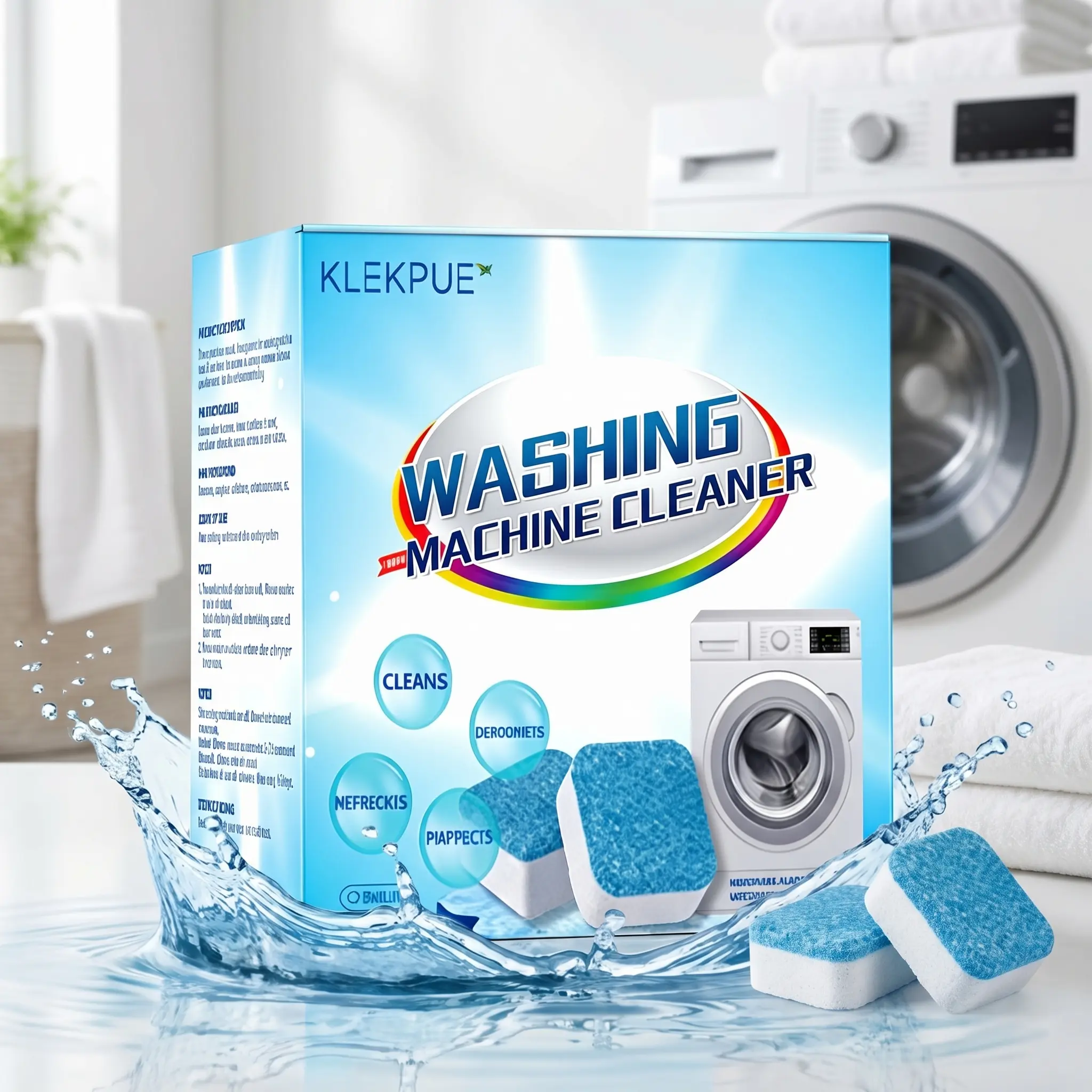 KLEKPUE Anti-Bacterial Washing Machine Descaler Tablets - 12-Pack 6-Month Supply, All-Purpose Washer Cleaner for HE Front/Top Loaders, Drop Tablet Let Water Do the Work, Freshens Rubber Gasket & Basket, Easy Deep Cleaning