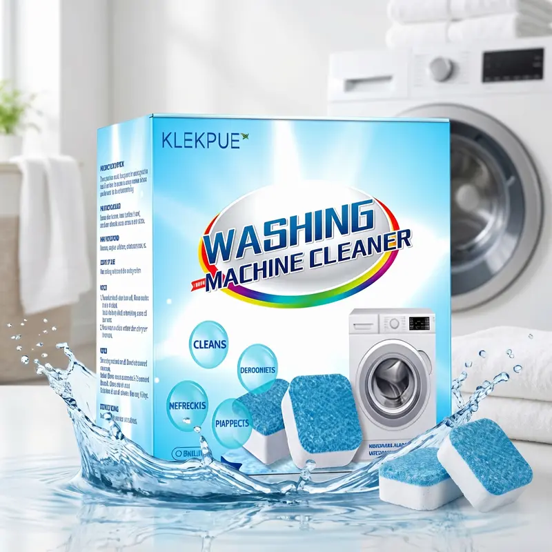 KLEKPUE Anti-Bacterial Solid Cleaners Tablets (Box), 12-Pack 6-Month Supply, Non-Aerosol Descaler Detergent for HE Front-Top Loaders, Deodorizing Odour Control, Lemon Scent, Deep Cleaning, Freshens Rubber Gasket and Basket, Easy-Use Home Care Supplies