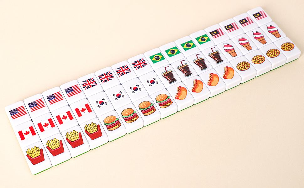 GRACIAS 2 Players Mahjong Block Set, Mahjong Tile Game with 50 Premium Green Tiles(30mm) Animal and Food Pattern, Portable Mahjongg Set with A Carry Bag