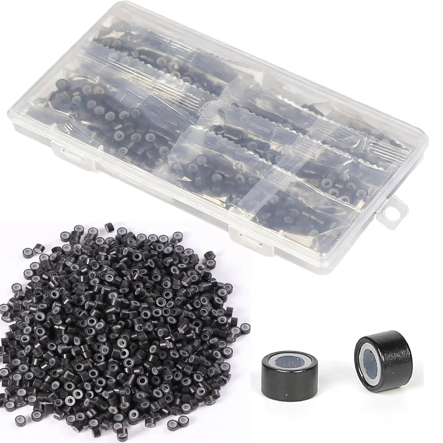 Black Hair Extension Beads,5mm,800 pcs Bulk,Pre-Sorted in Protective Case,Salon-Grade Hair Extension Links for Professionals & Heavy Use