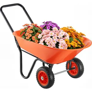 VEVOR Wheelbarrow Cart, 5 Cu. Ft. Load 330 lbs Capacity, One Wheel Garden Dump Cart, Garden Wagon with Metal Handle 16 Wide Track Wheels, Easy Loading Utility Yard Cart Wagons for Lawn Farm