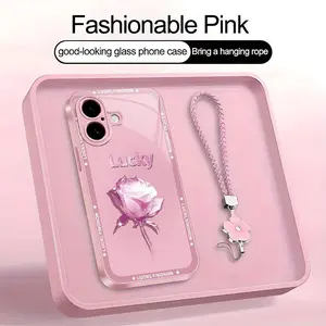 Suitable for [iPhone 16] high-end women's phone case🥰，a beautiful four-leaf clover lanyard is included🍀，A simple yet sophisticated rose motif—bringing you good luck YM99