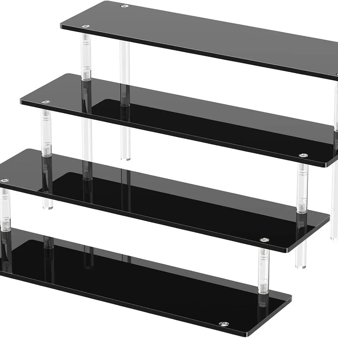 4 Tier Perfume Organizer Stand with Acrylic Risers, Black Cupcake Stand Holder - Ideal for Perfume Display Stands for Parties