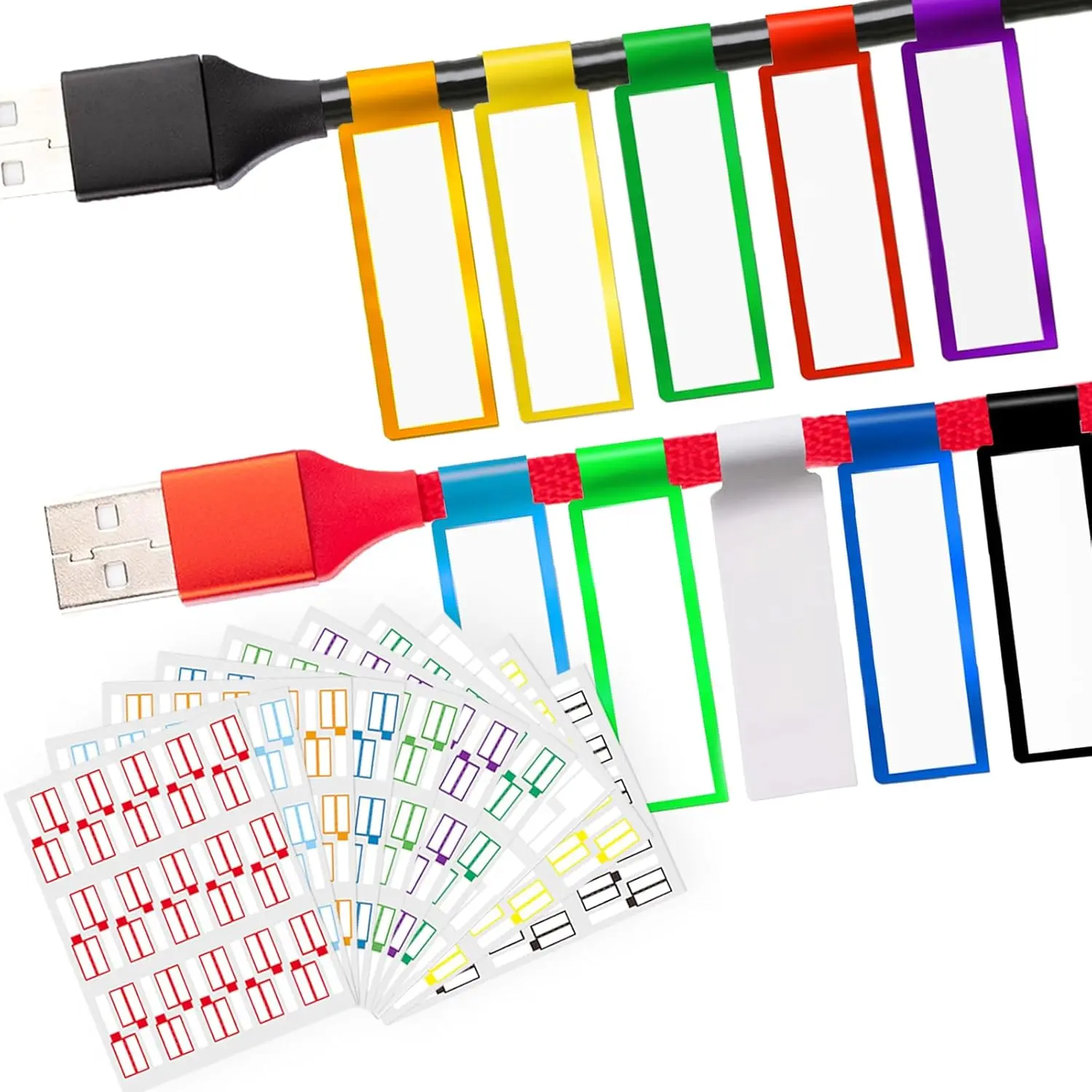 300 count   Tags, 10 Colors Wire Labels for Management, Color Border Cord Labels Can Write On, Self Adhesive