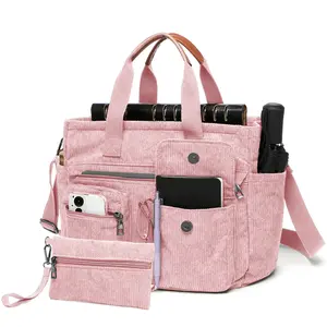 2pcs Corduroy Tote Bag Set for Women, Large Shoulder Crossbody Handbags for Laptop, Work, Travel, Gym Daily Use