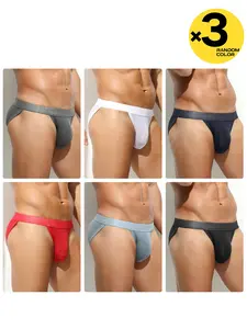 2/3/4 Pcs Random Color Men's Solid High-Cut Briefs, Lace Breathable & Hip-Lifting, Body Shaping, Comfortable for Sports, Fitness & Home Wear, Comfy Briefs, Brief Underwear