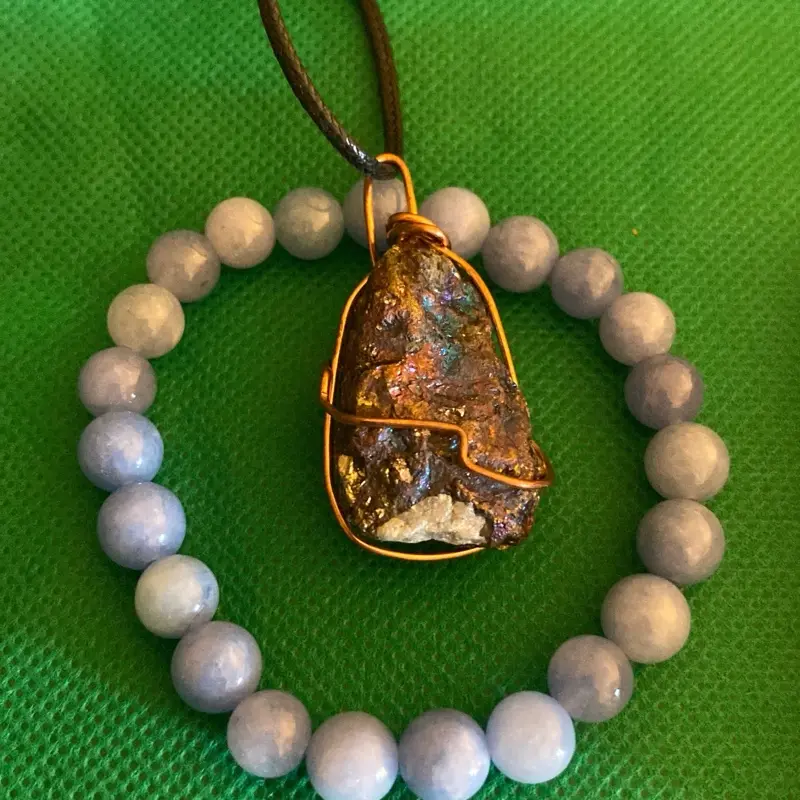 Peacock Ore necklace Blue lace Agate bracelet