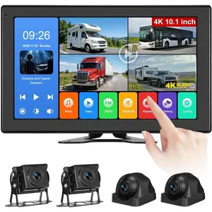 RV Backup Camera System - 10.1 Inch 4K Touchable 4 CH Monitor, 1080P IP69 Waterproof Wired Camera, DVR Loop Recording Bluetooth for Semi Truck Trailer Camper Pickup Bus,cars accessories,car stuff