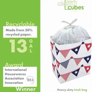 Clean Cubes 13 Gallon Disposable Pop-Up Trash Cans 3-Pack with Fitted Bags Foldable Garbage & Recycling Bins for Parties Events Kitchen Award Winner