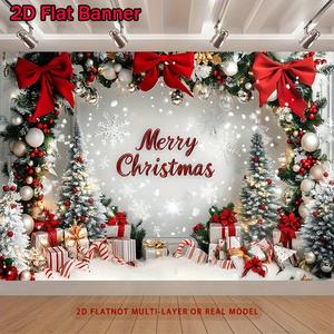 1pc Durable Polyester 2D Flat Festive Christmas Banner - Holiday Wall Decoration Backdrop with Snowflakes, Bows, Gift Boxes for Home, Party Supplies, Banners
