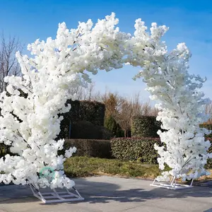 8ft White Cherry Blossom Wedding Arch Backdrop – Elegant Floral Ceremony Decor