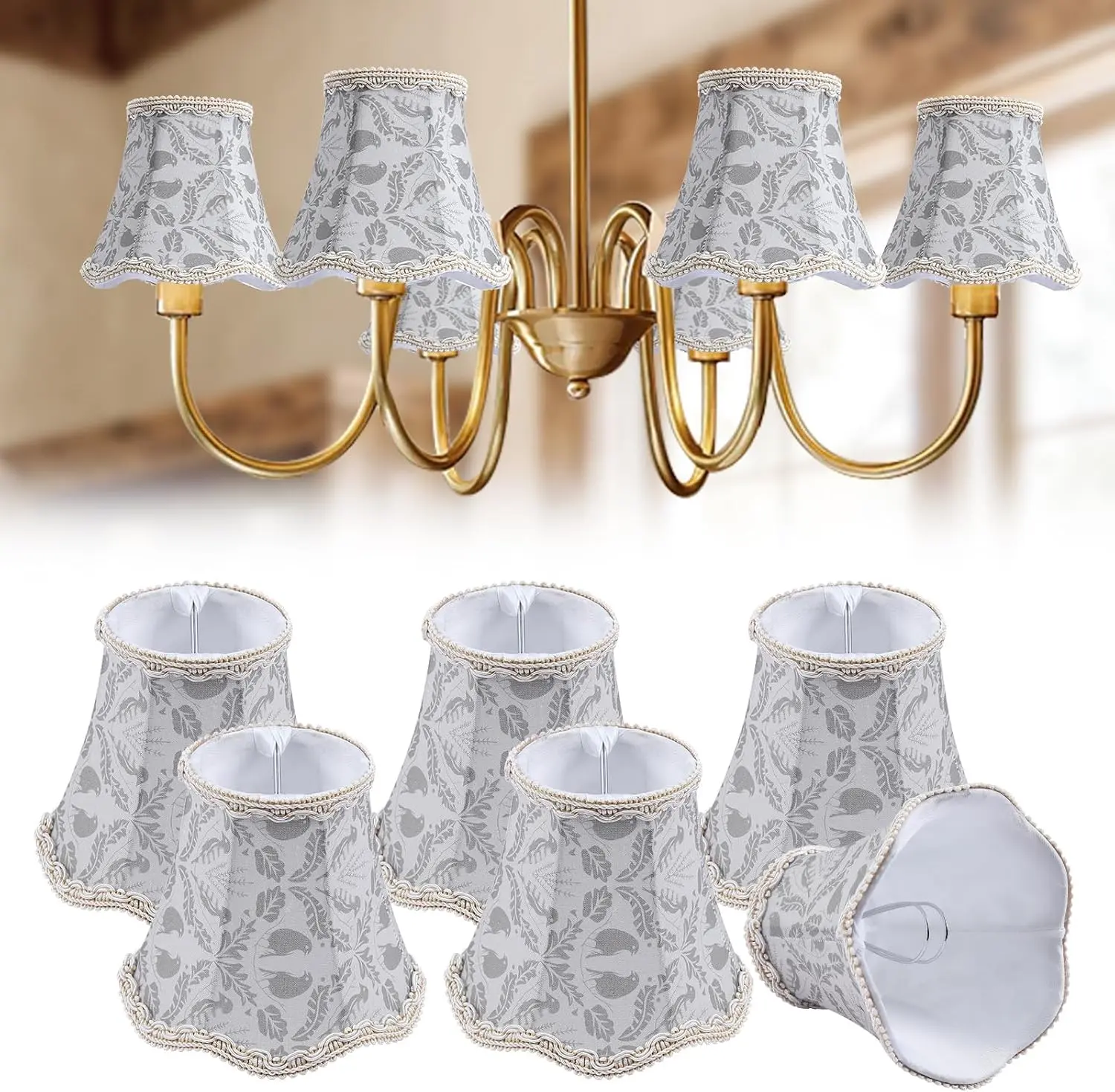 Chandelier Lamp Shades, Clip on Small Sconce Lampshades, Suit for Candelabra Bulbs in Modern/European/French Country/Farmhouse Decoration, 3.14x5.51x4.72 in(6 Pack, Branch Bird)