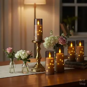 5pcs Flameless LED Candles with Star String Battery Operated Acrylic Pillar Candles with Timer Remote for Romantic Ambiance Valentine's Day Mother's Day Home Decor