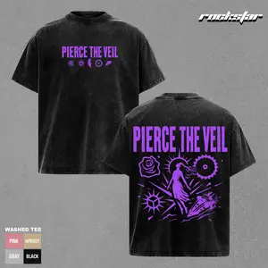 Pierce The Veil Shirt Purple Gothic Graphic Washed T-Shirt Black Vintage Oversized Heavyweight Cotton Tee Emo Rock Music Fan Streetwear Gift Men Women