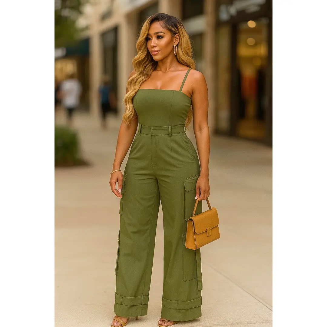 Command Attention - Olive Green Cargo Jumpsuit