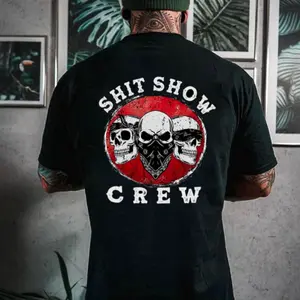 SHIT SHOW CREW Three Skull Print T-shirt, hoodie unisex fashion, soft fabric, loose fit.