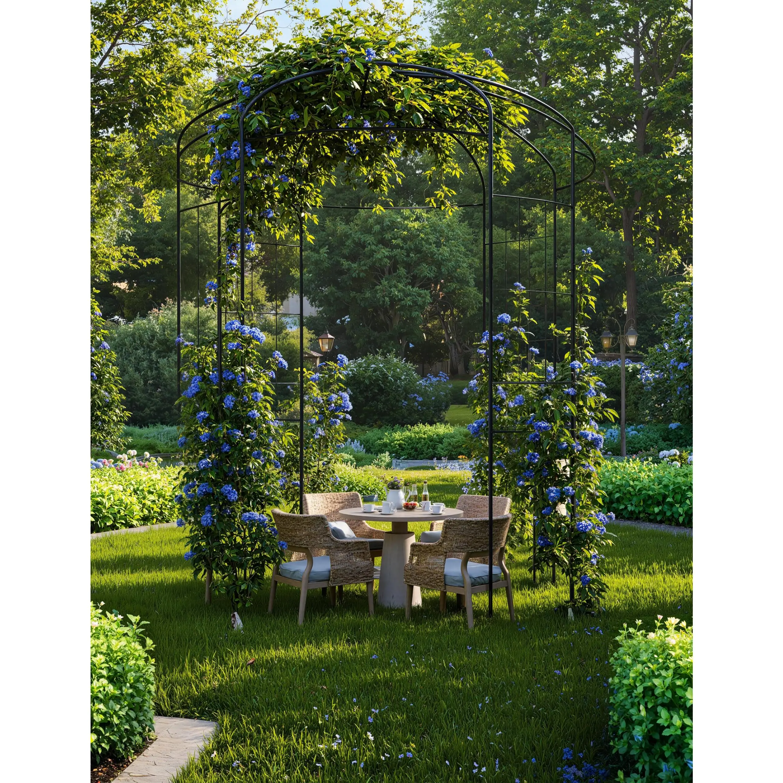 Heavy Duty Wrought Iron Garden Arbor Arch, Black Metal Birdcage Trellis Pergola, Climbing Plant Support and Outdoor Wedding Ceremony Backdrop, Pavilion for Patio and Backyard Decor,campingessentials,outdoorfurnitureset,campinggear