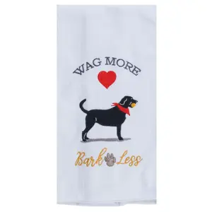 Wag More Bark Less Embroidered Terry Towel