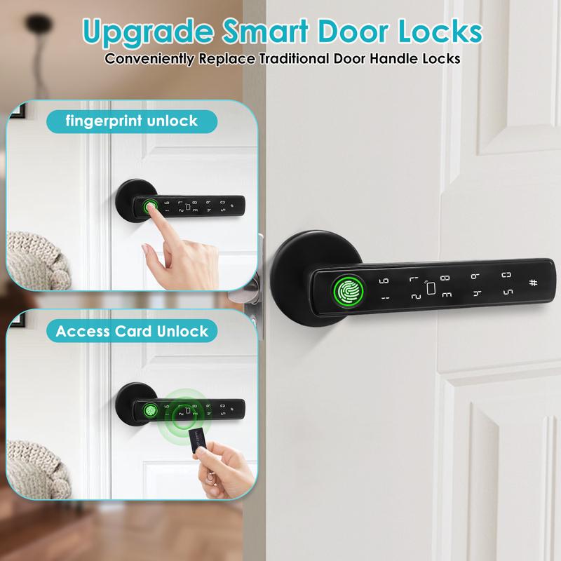 Smart  New 5-in-1 Smart Fingerorint Passcode Handle Lock – Fingerprint Passcode Key Card& Tuya App Unlock