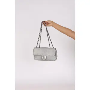 Pre-owned CHANEL Designer Handbag/Wallet Medium Single Flap Precious Symbols Silver Embossed 2014 RHW Drop 4