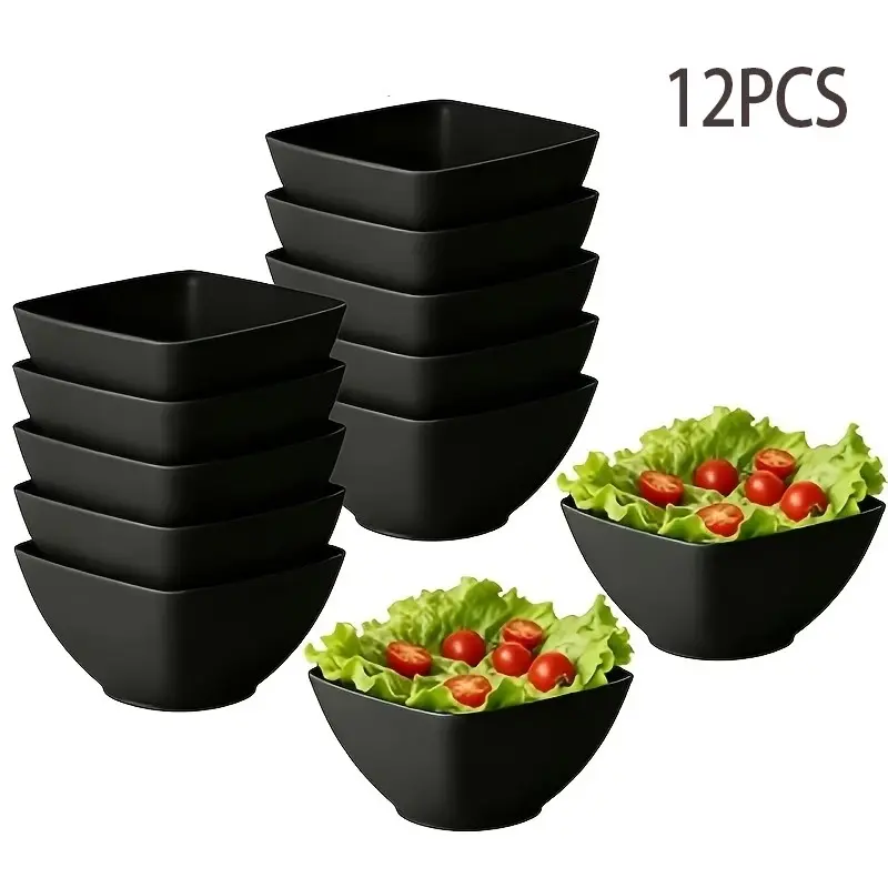12pcs Square Bowls Set, Reusable Dessert Bowls, Salad Serving Bowls, Cereal Bowls Set for Dinner, Oatmeal, Salad, Soup, Home Kitchen Dining, Picnic, Camping