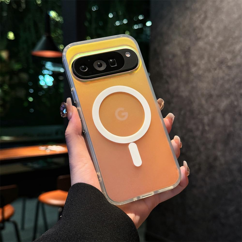 HISTORYOO Magnetic Case for Google Pixel 10/9/8 Magnetic Iridescent Armor Shield Shockproof Protective Full Series Compatible with MagSafe Holographic Iridescent Color Changing Effect Fashion Slim Cute Unique Matte Protective Hard TPU Phone Cover