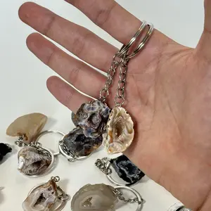 Agate Geode Crystal Keychain, Protective Keychain, Bag Charm, Key Accessory