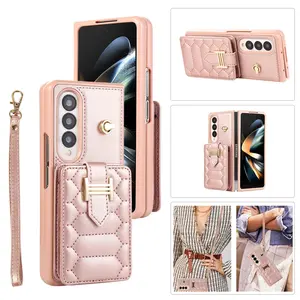 Fin Crossbody Lanyard Phone Case forSamsung Galaxy Z Fold7 6 5 4 3 5G Fold7 Fold6 Folio Wrist Strap Leather Card Holder Wallet Cover