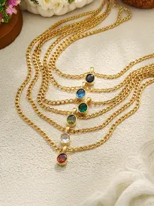 18k Stainless Steel Pendant Necklace with Colored Zircon, Casual Style, Ideal for Daily Wear and Weddings, Gift Box Included