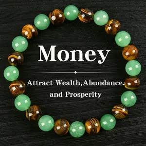 Money Attraction Bracelet  Artificial Colorblock Crystal Beaded Bracelet - Green Aventurine, Blue Tiger Eye Jewelry, Friendship & Protection Gift,Lucky Gift