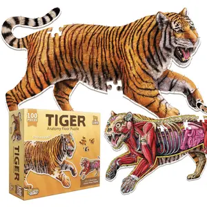 Tiger Animal Anatomy Floor Puzzle | 100-Piece Double Sided Jigsaw Puzzle | Large-Sized, Over 3 FT - Scientifically Accurate Illustration - Fun and Educational Toy for Kids, Toddlers and Families
