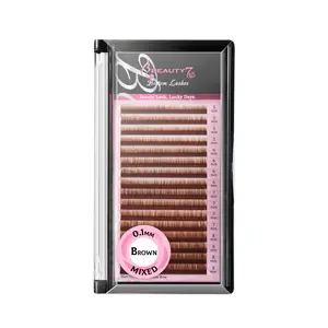 Beauty7 Brown Eyebrow Extensions Matte Individual False Lash Tray Synthetic Mink 0.1mm Thick Mixed 5/6/7/8mm Length Professional Tech for All Skin Types