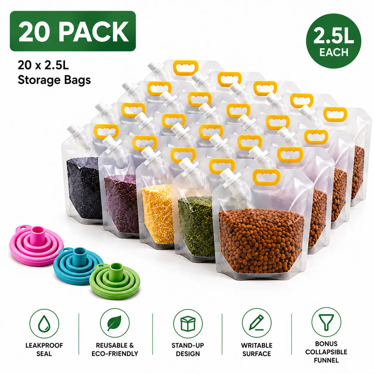 5 Pack Reusable Food Storage Bags, Leakproof & Moisture-Resistant Pouches for Pet Food, Kibble, Treats & Snacks