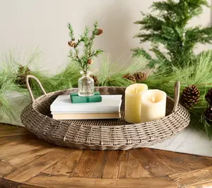 Simply Stunning Oversized Round Woven Basket Tray by Janine Graff