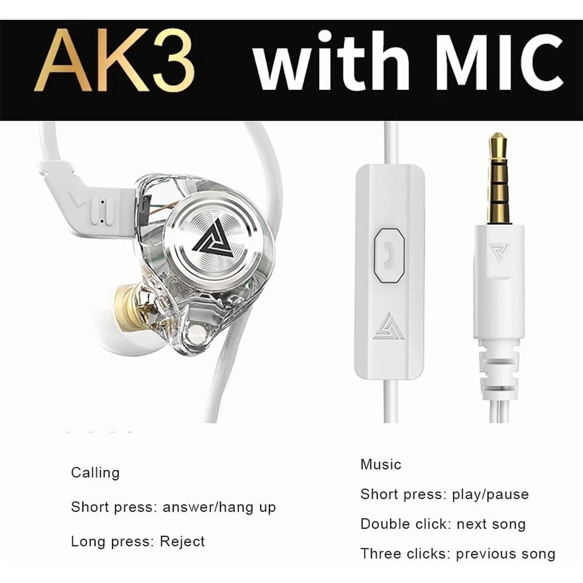 QKZ AK3 Portable Wired In-Ear Earphone, Wired Headphones With Mic, HiFi Subwoofer Noise Cancelling Wired Earphones for Game Sports, 3D Stereo Sound Headphones For Gym & Sports & Game, Headphones 8D Audio, Electronic Audio Earbud in-ear monitor HiFi Heavy