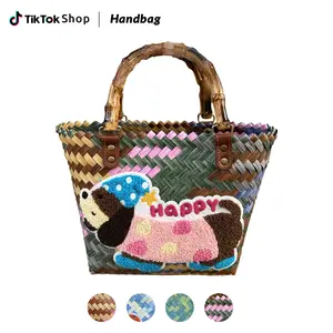 Bamboo Bag  Large Capacity Tote Bag for Women Durable Handbag for Travel School Picnics Spring