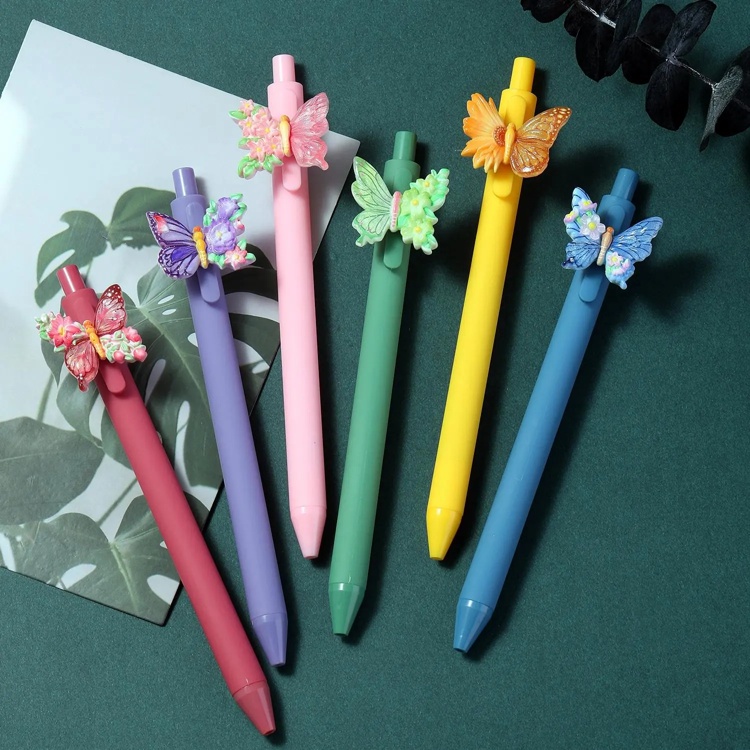 6Counts Multi Color Butterfly Ballpoint Pen, Black Ink Medium Point 1mm, Cute Diary Pen, Gifts and Office Supplies, Office Stationery Supplies