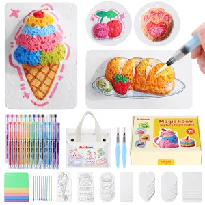 75 Piece Magic Compression Foam Texture Painting Kit, Includes 38 Foam Paper Sheets, 24 Color Acrylic Paint Pens Markers, Fun Gift Idea