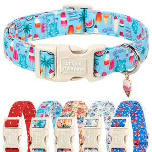 Unique Style Paws Summer Dog Collar with Ice Cream Charms, Adjustable Quick-Release Puppy Accessory for Small, Medium & Large Male Female Dogs