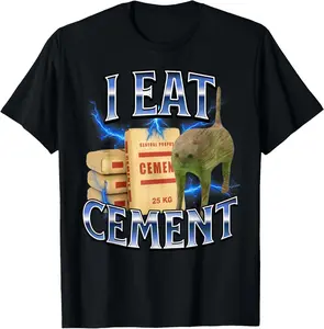 100% Cotton I eat cement cursed cat funny oddly specific meme boys T-Shirt